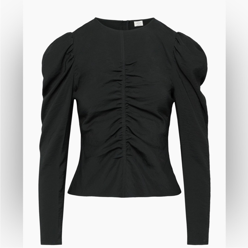 NWT Aritzia Wilfred Henrietta Blouse Black Ruched Puff Sleeve Size 8 - Picture 4 of 16